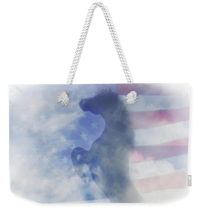 Horse Weekender Tote Bag featuring the photograph Horse and American Flag by Stephanie Laird