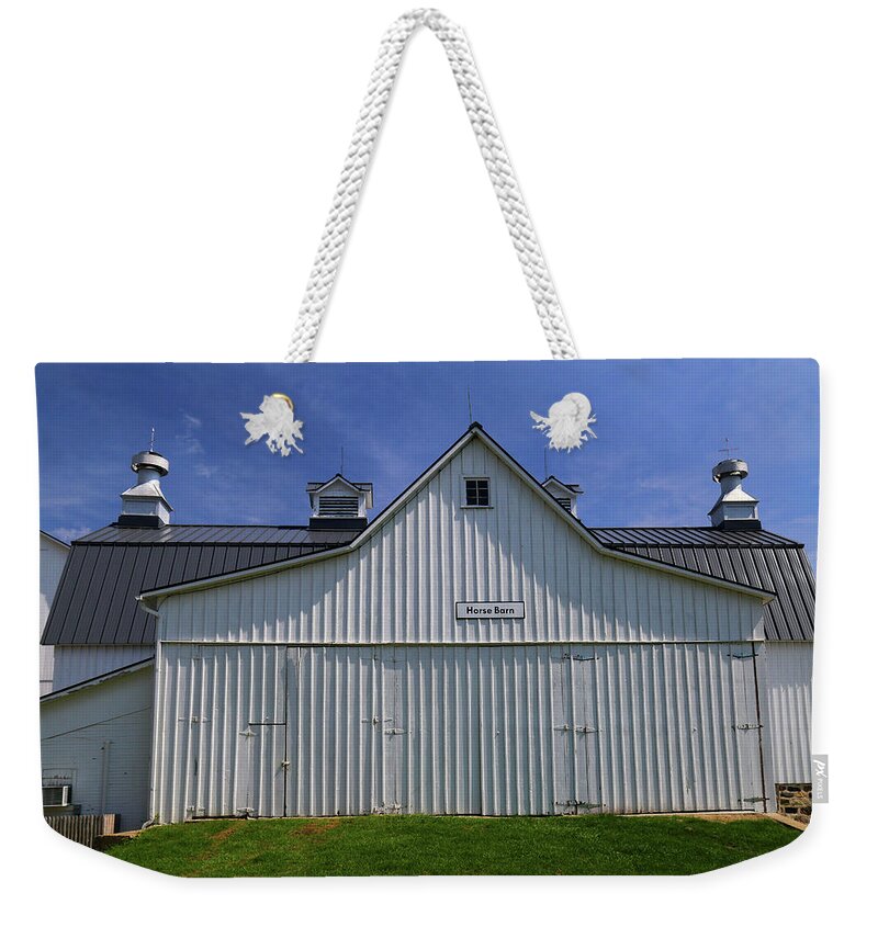 Goodells Park Weekender Tote Bag featuring the photograph Horse Barn Goodells 2 by Mary Bedy