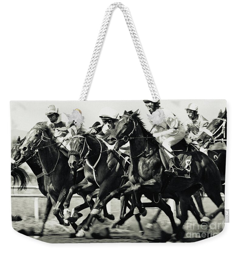 Horse Weekender Tote Bag featuring the photograph Horse Racing by Dimitar Hristov