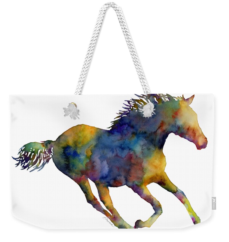 Horse Weekender Tote Bag featuring the painting Horse Running by Hailey E Herrera