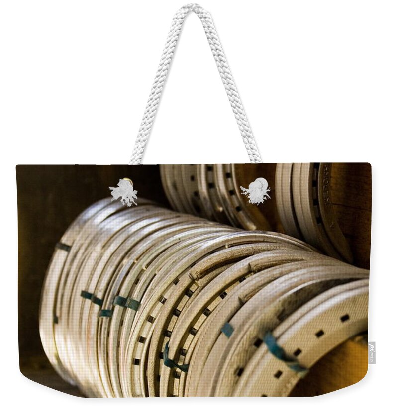 Farrier Weekender Tote Bag featuring the photograph Horse Shoes by Angela Rath