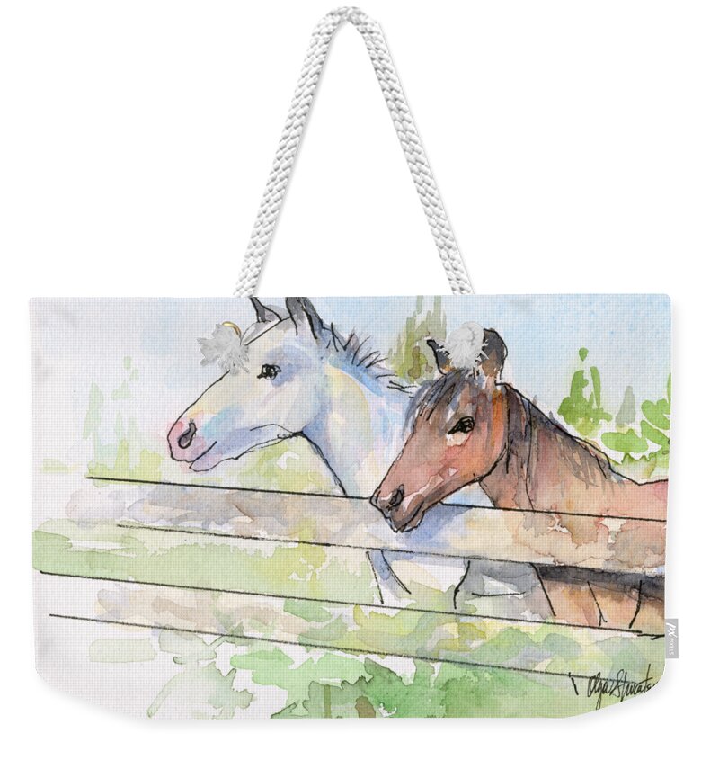 Watercolor Weekender Tote Bag featuring the painting Horses Watercolor Sketch by Olga Shvartsur