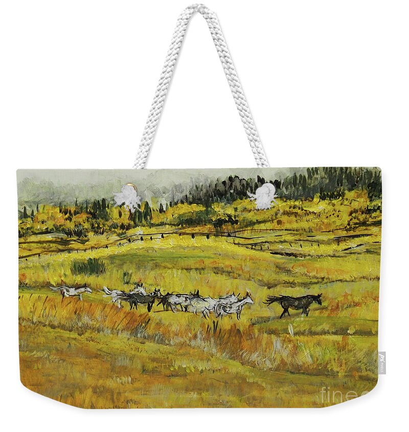  9 By 12 Weekender Tote Bag featuring the painting Horsing Around  by Joseph Mora