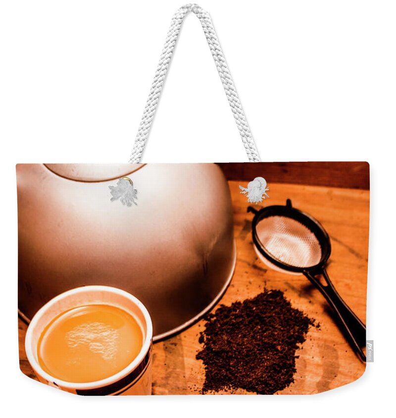 Tea Weekender Tote Bag featuring the photograph Hot drink details. Tea print by Jorgo Photography