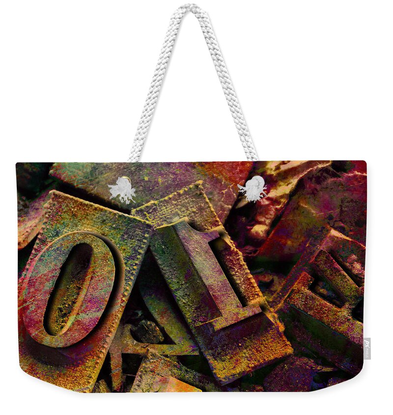 Type Weekender Tote Bag featuring the digital art Hot Metal Type by Barbara Berney