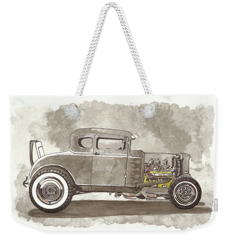 Ink Drawings Weekender Tote Bag featuring the painting Hot Rod by Jonathan Baldock