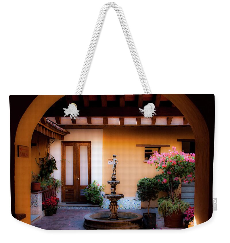 Oaxaca Weekender Tote Bag featuring the photograph Hotel Azucenas Courtyard by Lee Santa