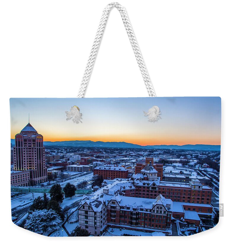 Snow Weekender Tote Bag featuring the photograph Hotel Roanoke by Star City SkyCams