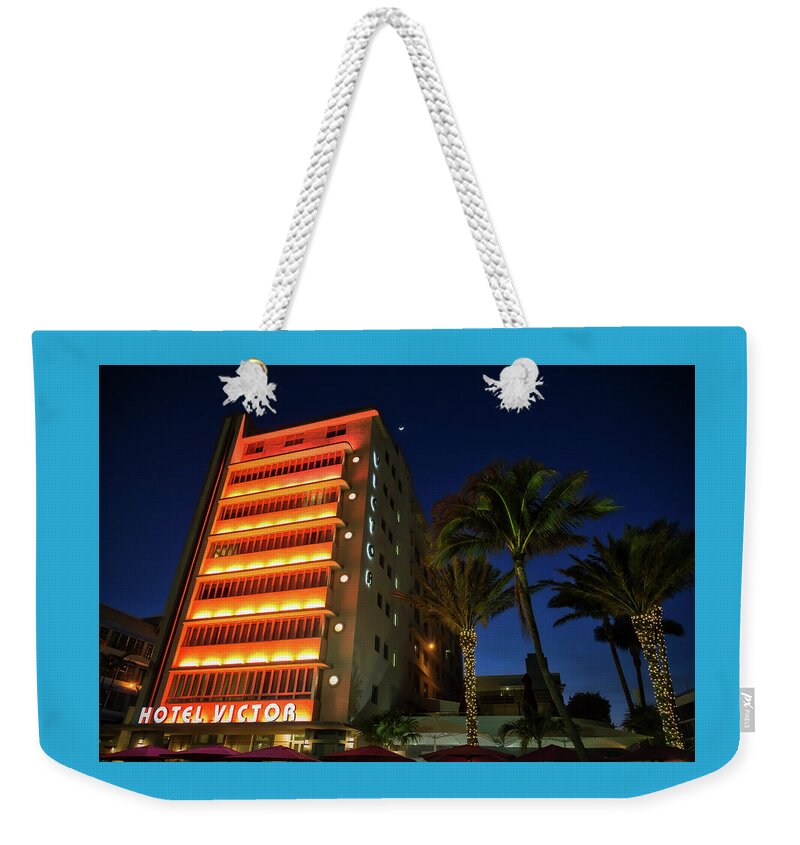 Florida Weekender Tote Bag featuring the photograph Hotel Victor South Beach by Penny Meyers