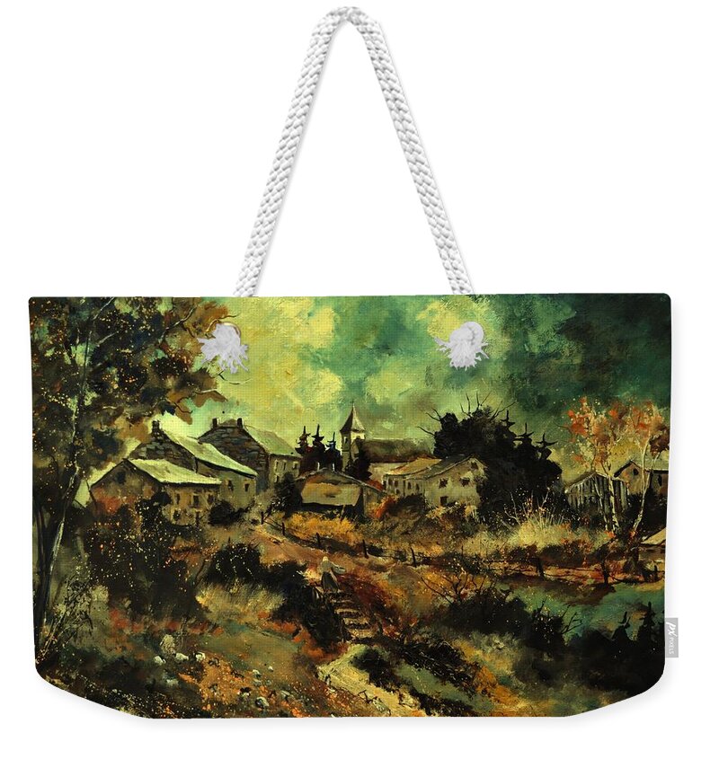 Landscape Weekender Tote Bag featuring the painting Houdremont by Pol Ledent
