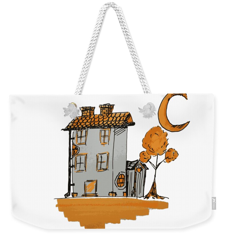 House Weekender Tote Bag featuring the digital art House and moon by Piotr Dulski