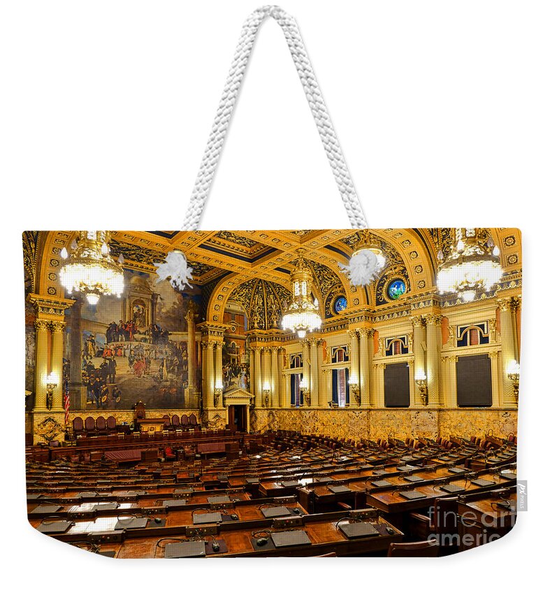 Pennsylvania Weekender Tote Bag featuring the photograph House of Representatives Chamber in Harrisburg PA by Olivier Le Queinec