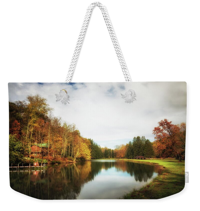 House Weekender Tote Bag featuring the photograph House on the Lake II by Tom Mc Nemar