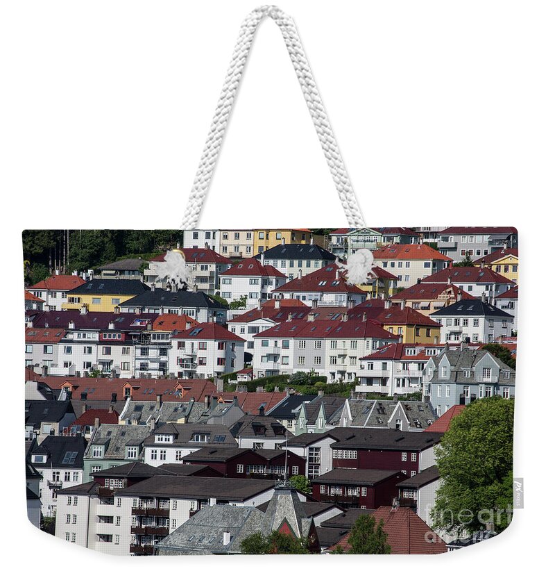 Houses In Bergen Weekender Tote Bag featuring the photograph Houses in Bergen, Norway by Sheila Smart Fine Art Photography