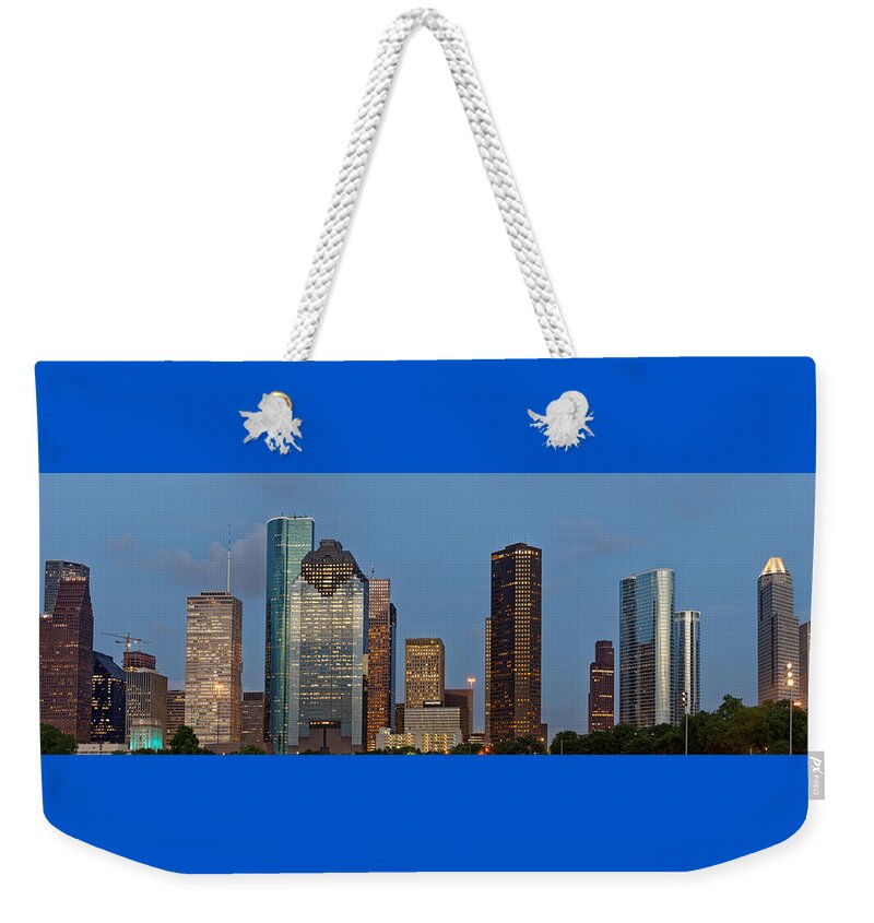 Houston Texas Weekender Tote Bag featuring the photograph Houston Skyline Panorama by Jonathan Davison