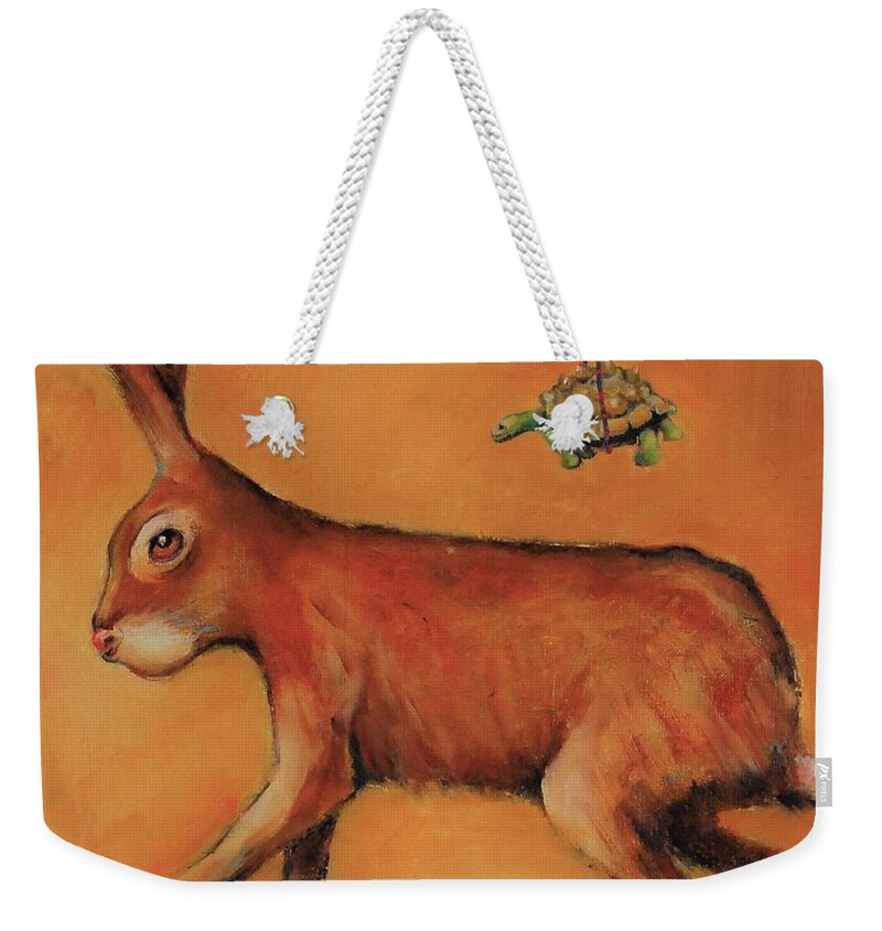 Hare Weekender Tote Bag featuring the painting How the Tortoise Really Won by Jean Cormier