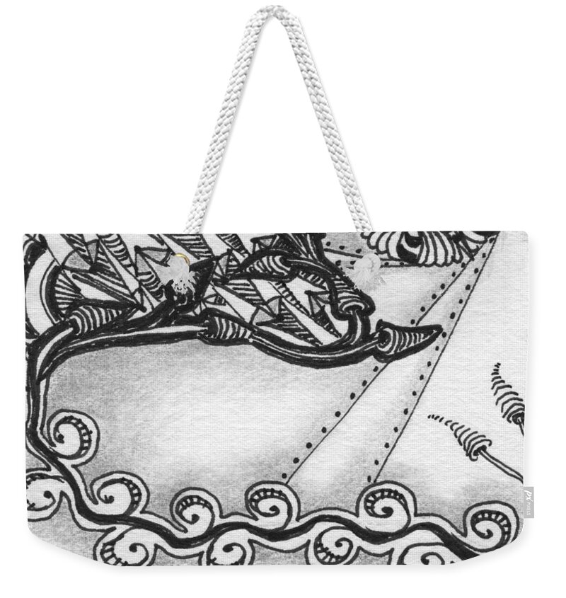 Zentangle Weekender Tote Bag featuring the drawing Howling at the Moon by Jan Steinle