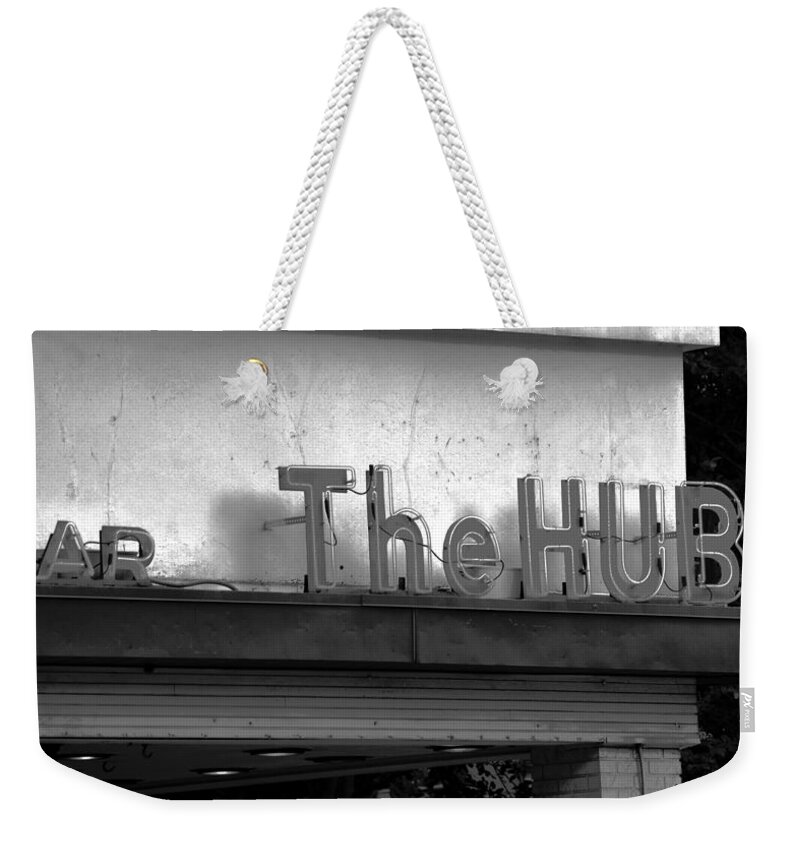The Hub Bar Tampa Florida Weekender Tote Bag featuring the photograph Hub Bar sign FA by David Lee Thompson