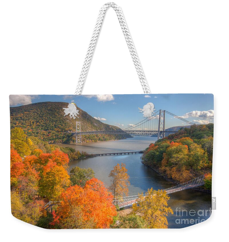 Clarence Holmes Weekender Tote Bag featuring the photograph Hudson River and Bridges by Clarence Holmes