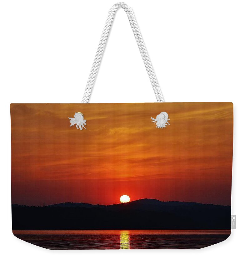 Hudson Valley Landscapes Weekender Tote Bag featuring the photograph Hudson Sunrise Reflection by Thomas McGuire