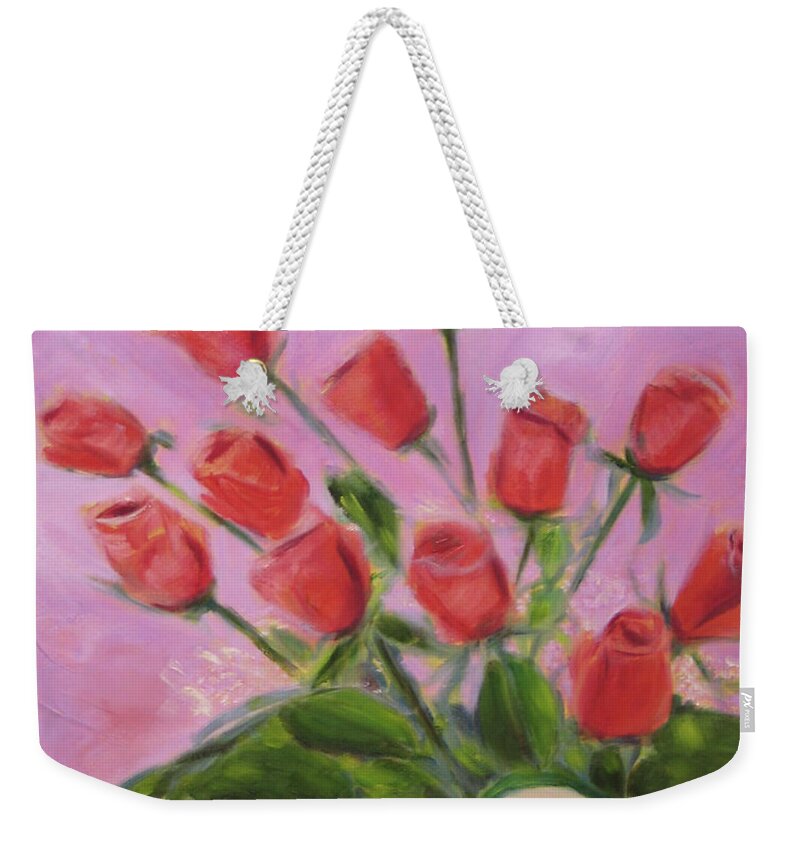 Art Weekender Tote Bag featuring the painting Hull Roses by Karen Francis