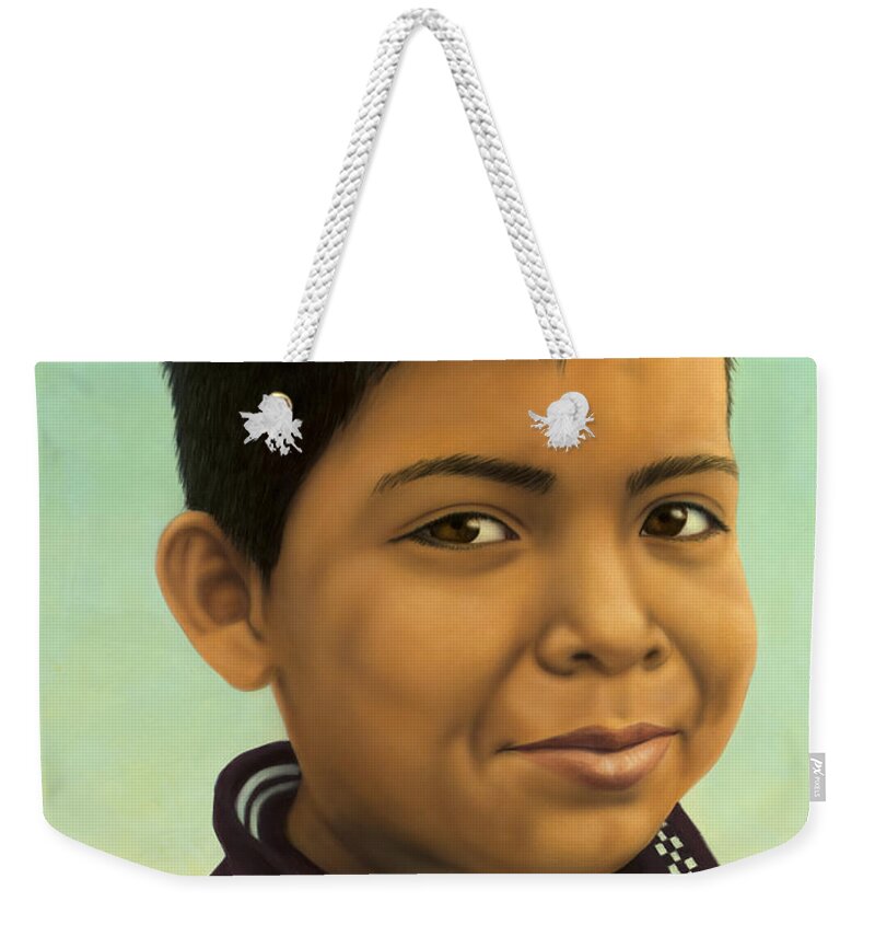 Boy Weekender Tote Bag featuring the painting Human-Nature #43 by James W Johnson