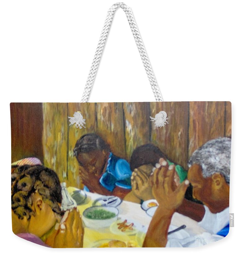 Prayer Weekender Tote Bag featuring the painting Humble Gratitude by Saundra Johnson