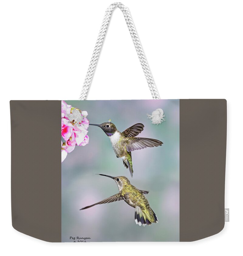 Male Black Chinned Hummingbird Weekender Tote Bag featuring the photograph Hummers by Peg Runyan