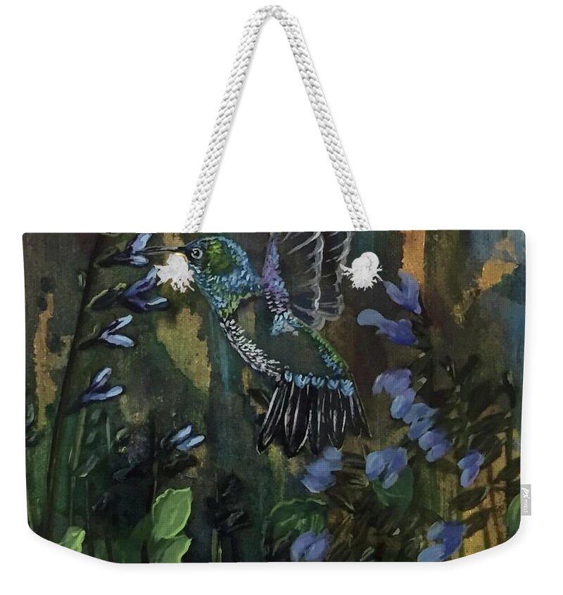Hummingbird Weekender Tote Bag featuring the mixed media Hummingbird and Salvia by Melissa Torres