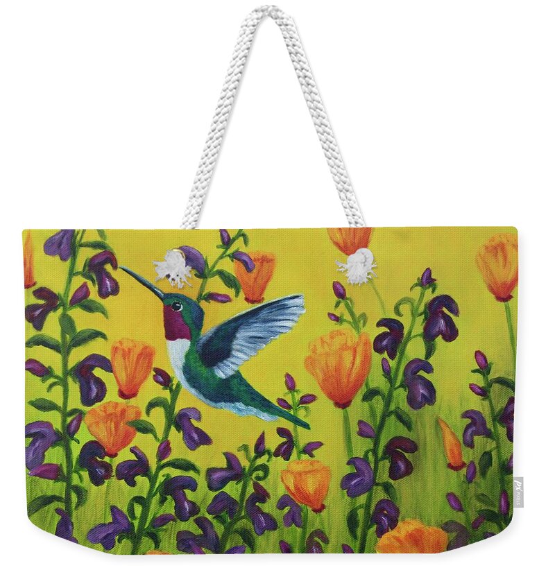 Hummingbird Weekender Tote Bag featuring the painting Hummingbird Feast by Wendi Curtis