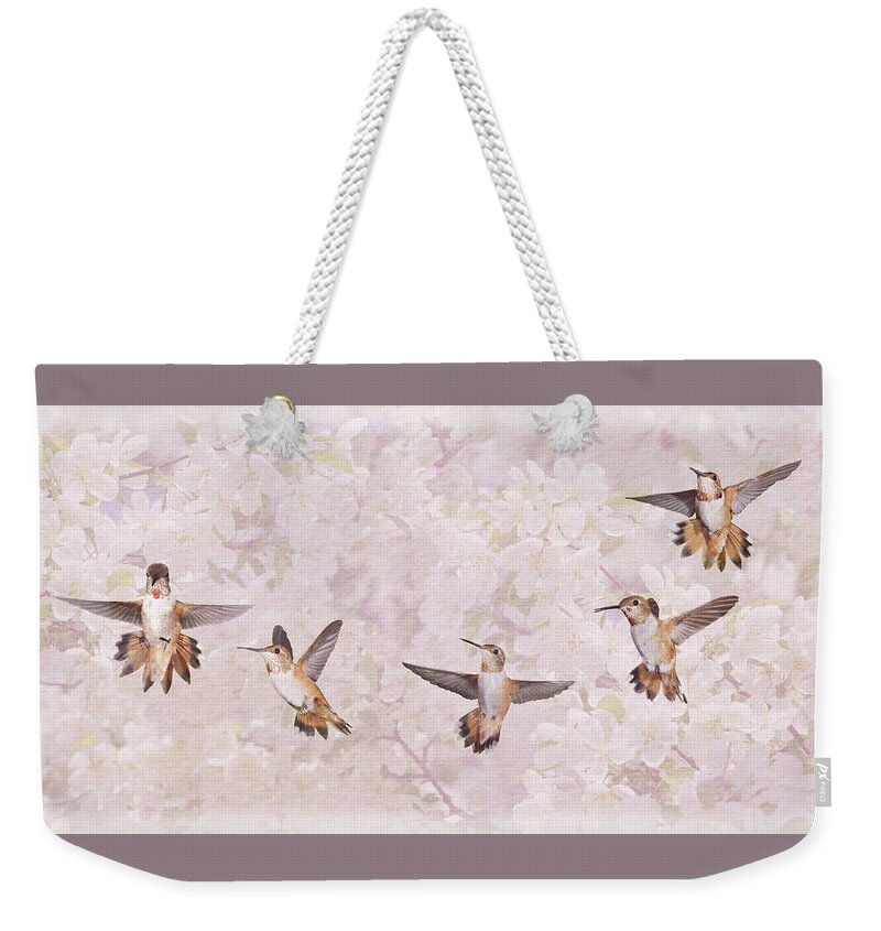 Hummingbirds Weekender Tote Bag featuring the photograph Hummingbird Flying Sequence II by Leda Robertson