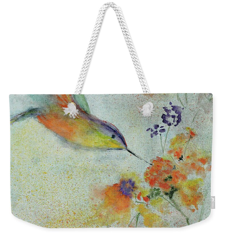 Bird Weekender Tote Bag featuring the painting Hummingbird by Karen Fleschler