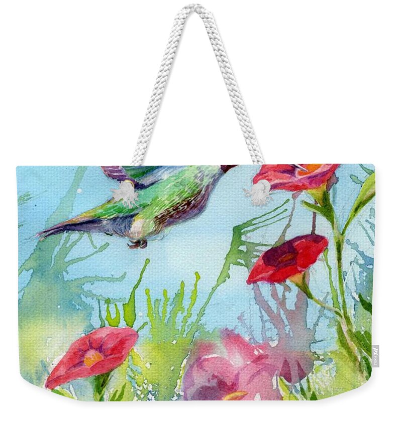  Weekender Tote Bag featuring the painting Hummingbird by Ping Yan