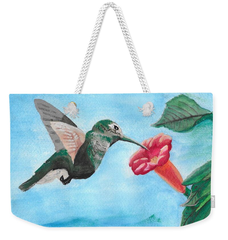 Trumpet Creeper Weekender Tote Bag featuring the painting Hummingbird Trumpet by David Bigelow