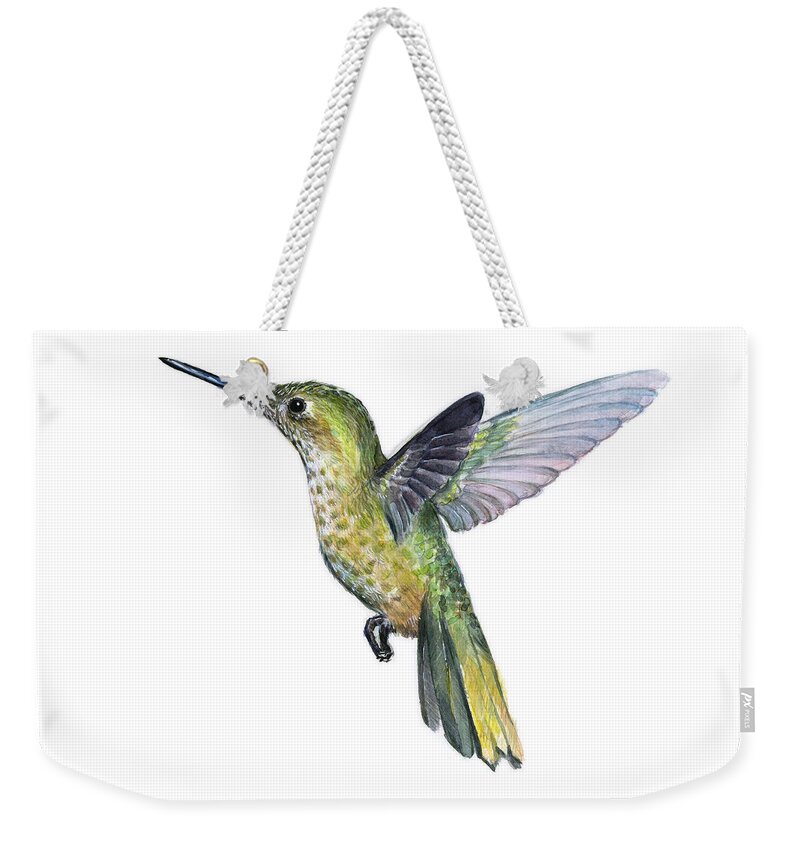 Hummingbird Weekender Tote Bag featuring the painting Hummingbird Watercolor Illustration by Olga Shvartsur