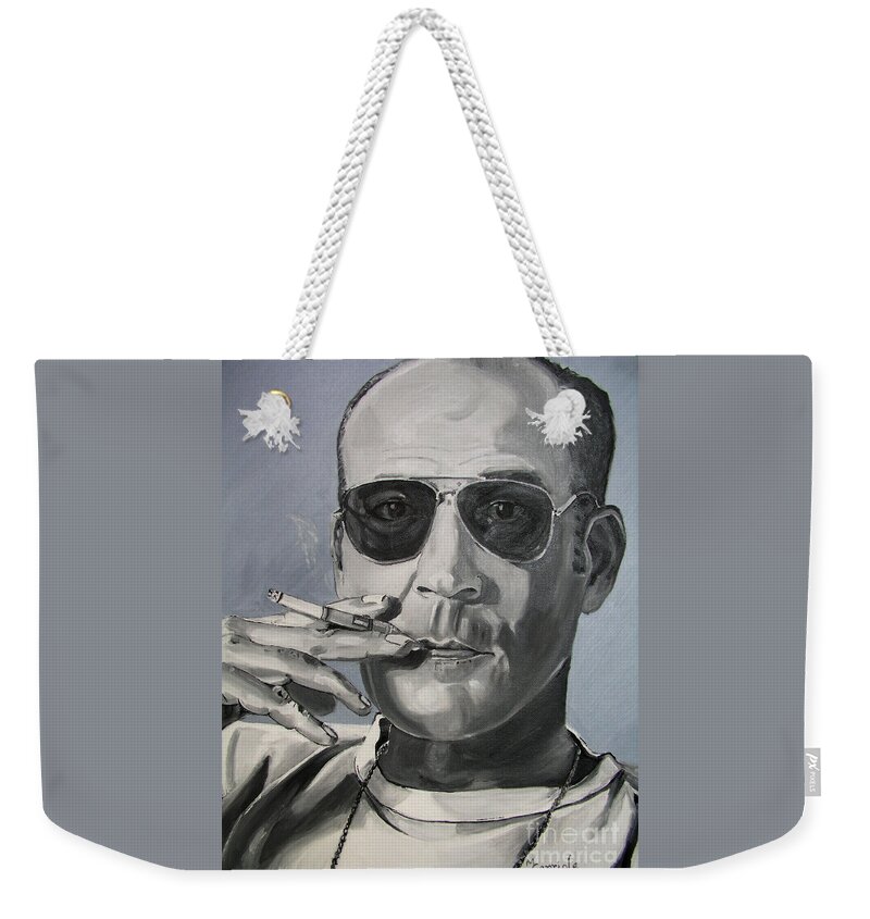 Hunter Thompson Weekender Tote Bag featuring the painting Hunter Thompson by Mary Capriole