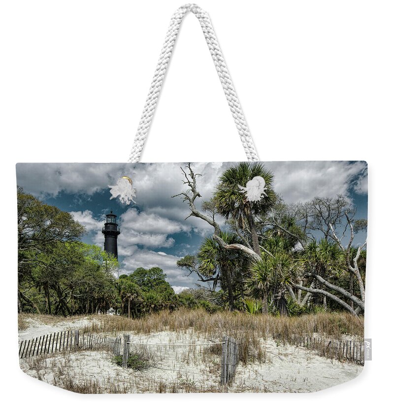 Sand Weekender Tote Bag featuring the photograph Hunting Island Lighthouse by Erika Fawcett