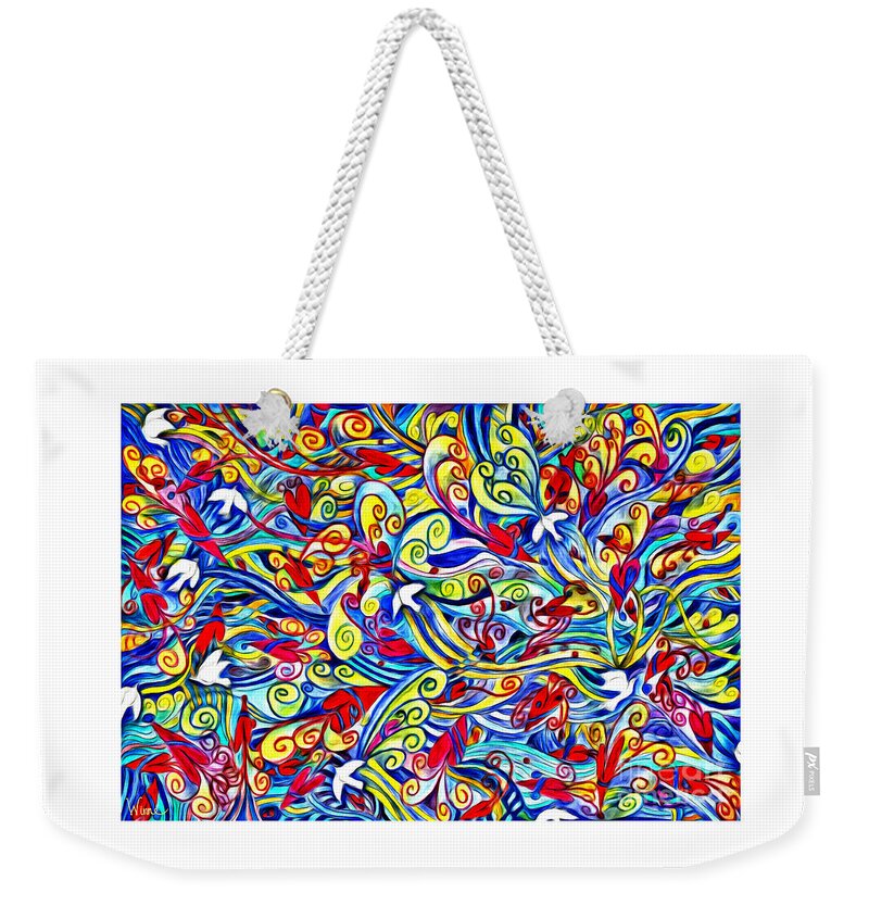 Lise Winne Weekender Tote Bag featuring the painting Hurricane of Doves and Hearts by Lise Winne