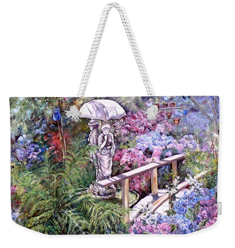 Hydrangea Weekender Tote Bag featuring the painting Hydrangea in the Formosa Gardens by Ryn Shell