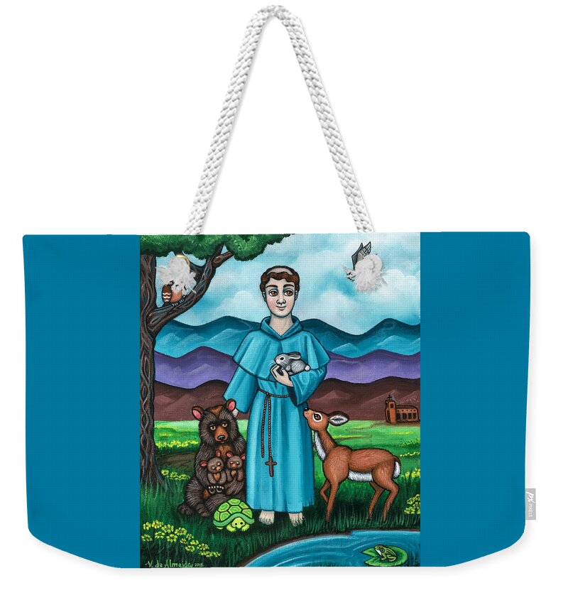 St. Francis Weekender Tote Bag featuring the painting I am Francis by Victoria De Almeida