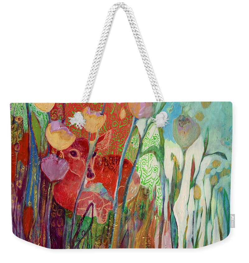 From The I Am Series Of Abstract Wildlife And Nature Images Weekender Tote Bag featuring the painting I Am The Grassy Meadow by Jennifer Lommers