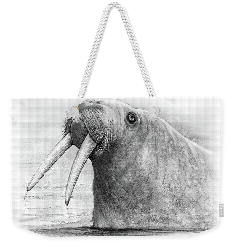 Walrus Weekender Tote Bag featuring the drawing I am the Walrus by Greg Joens