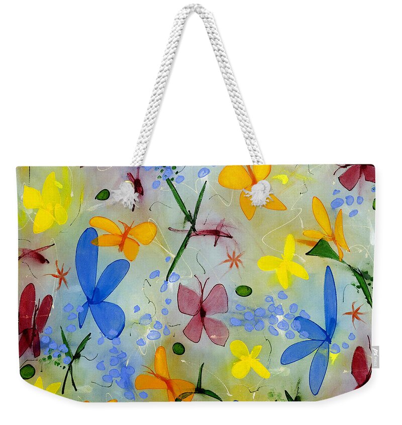 Abstract Weekender Tote Bag featuring the painting I Flit Through Life Three by Lynne Taetzsch