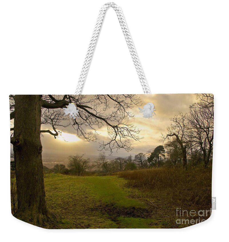 Sunset Weekender Tote Bag featuring the photograph I follow the sunset. by Elena Perelman