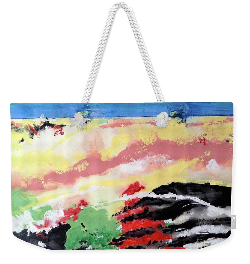Acrylic Abstract Weekender Tote Bag featuring the painting I Know You're Out There Somewhere by Patsy Walton