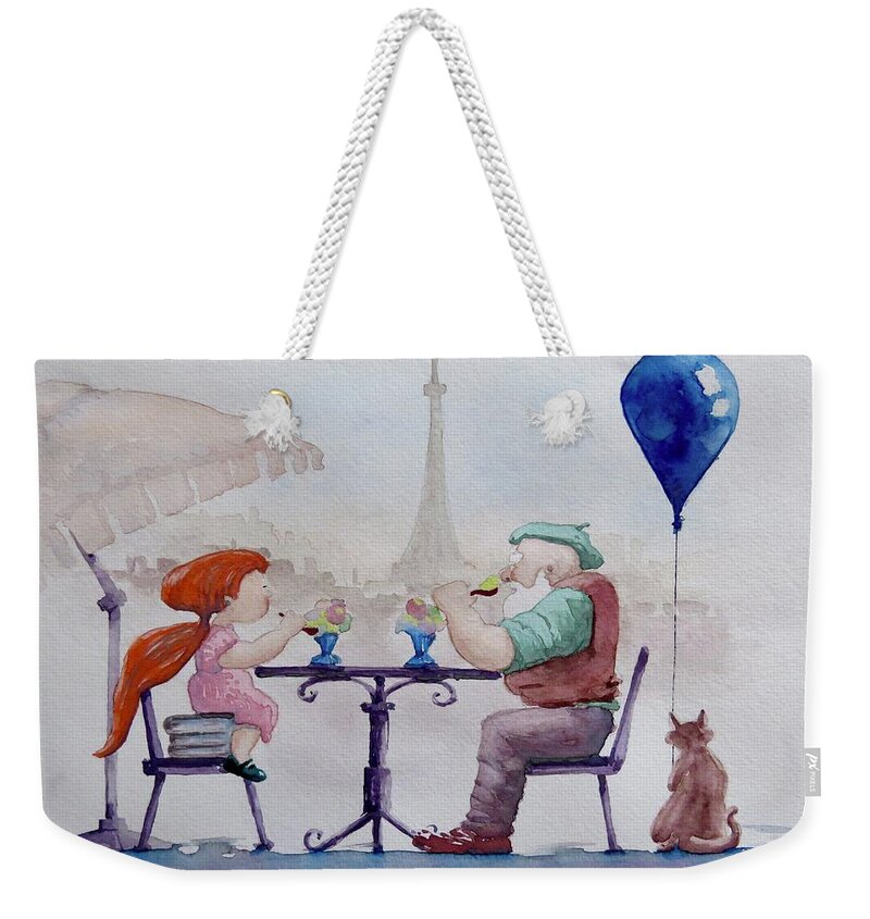 Painting Weekender Tote Bag featuring the painting I Love Paris Grandpa by Geni Gorani
