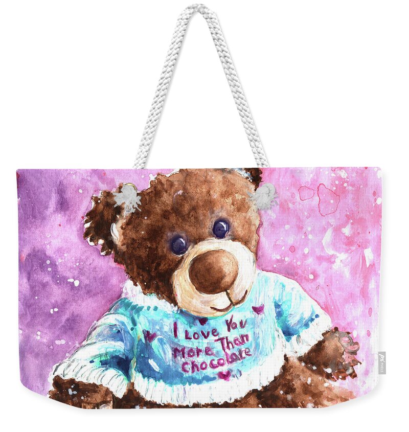 Truffle Mcfurry Weekender Tote Bag featuring the painting I Love You More Than Chocolate by Miki De Goodaboom