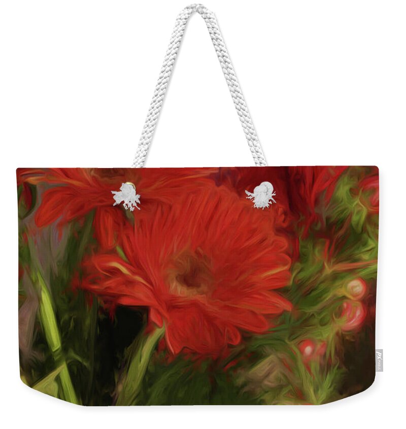 Flowers Weekender Tote Bag featuring the digital art I Must Have Flowers Always and Always by Cheryl Rose