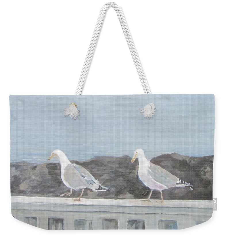 Seagulls Weekender Tote Bag featuring the painting I Say No by Paula Pagliughi