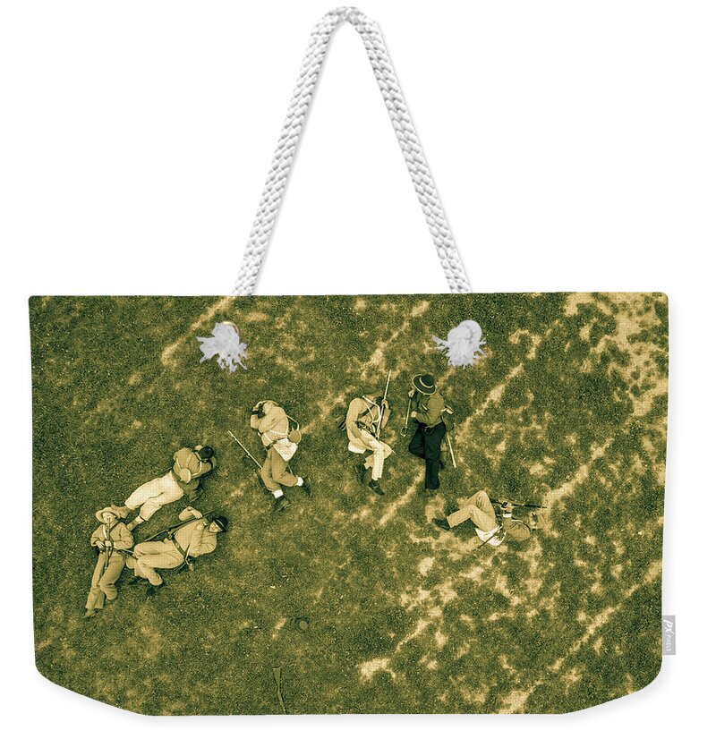Cannon Weekender Tote Bag featuring the photograph I see dead soldiers sepia by Star City SkyCams